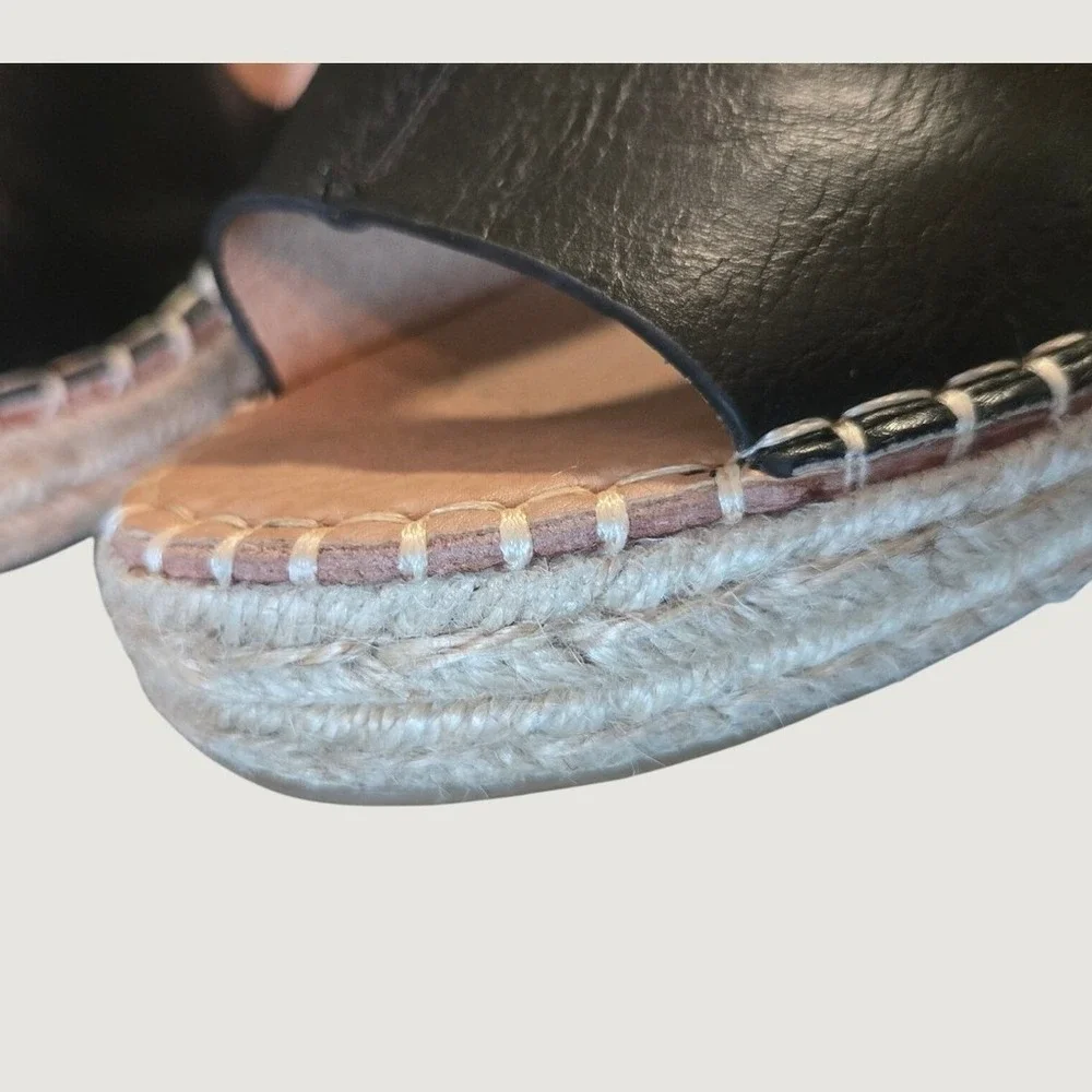 Queen George Black Espadrille Wedge‎ Sandals Ankle Strap Size 7.5